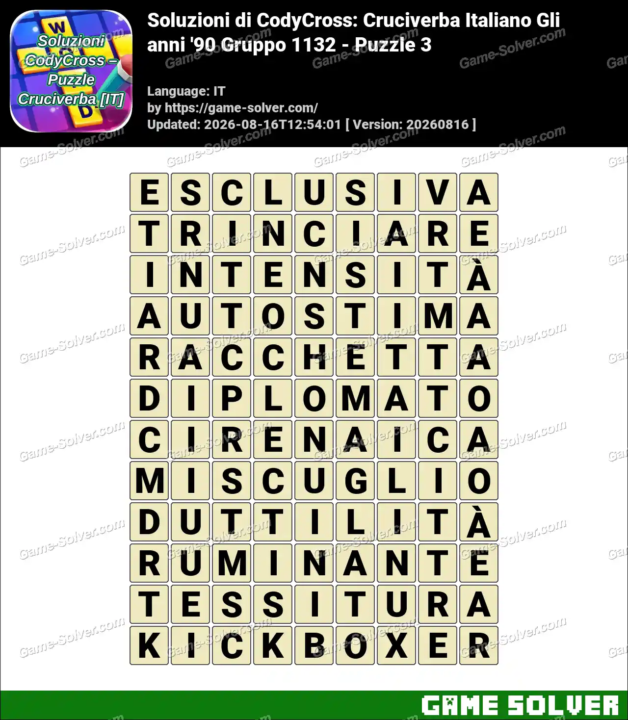 Soluzioni di CodyCross: Cruciverba Italiano Gli anni ’90 Gruppo 1132 – Puzzle 3